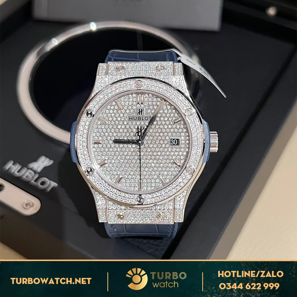 Đồng Hồ Hublot Classic Fusion Full Diamonds Xanh Navy 