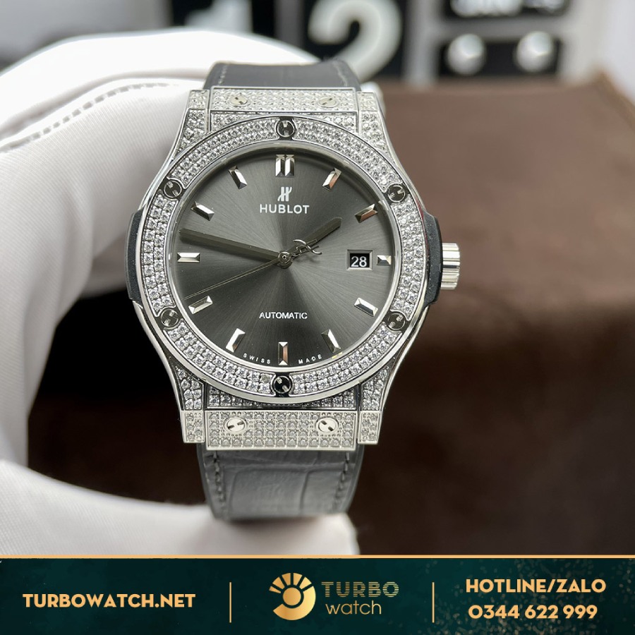 Đồng Hồ Hublot Classic Fusion Grey 1-1 Độ kim cương