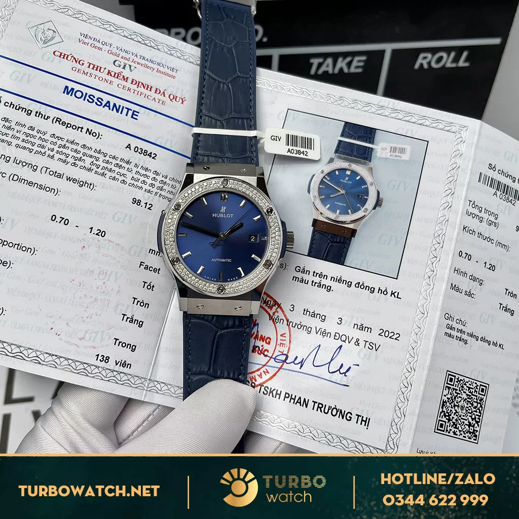Đồng Hồ Hublot Classic Fusion Super Fake 1:1 Xanh Navy Diamonds