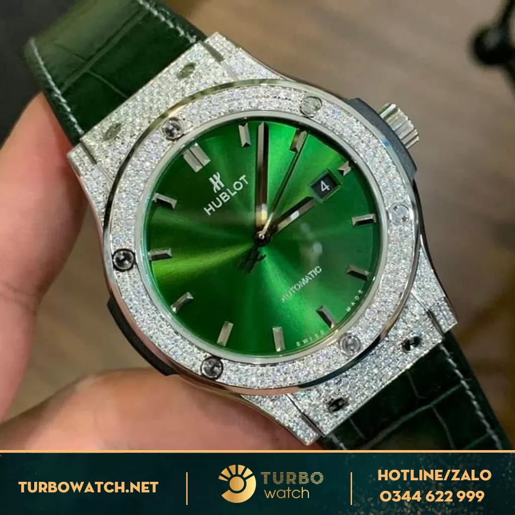 Đồng Hồ Hublot Fake 1:1 Green Chế Tác Kim Cương Thiên Nhiên 