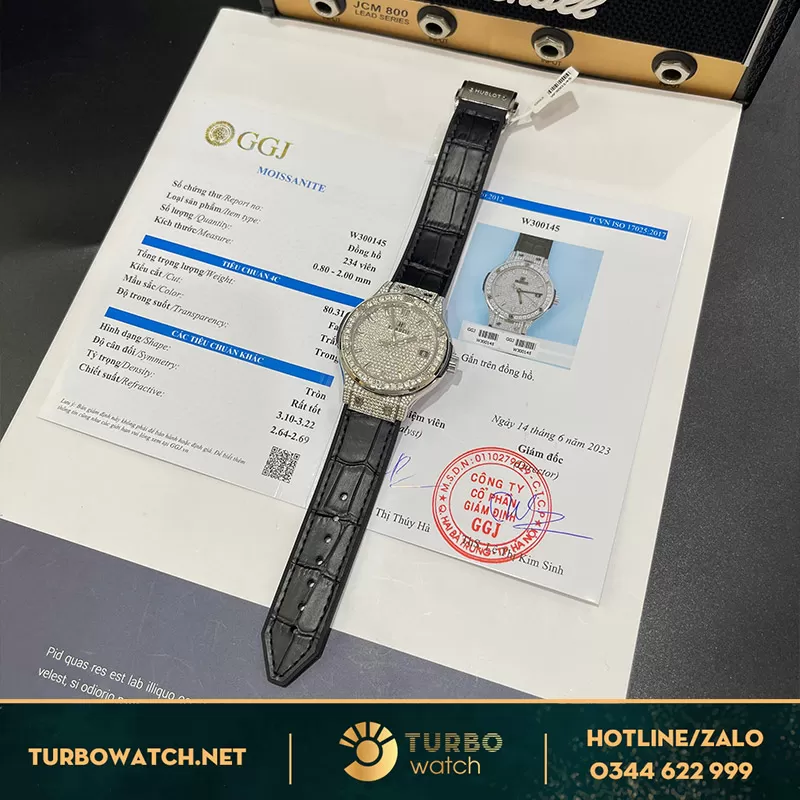 Đồng hồ hublot fake fusion 38mm unisex độ full moissanite hongkong