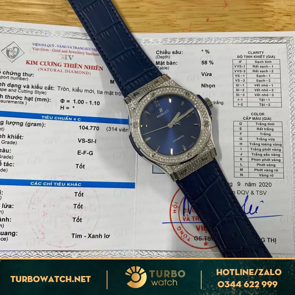 Đồng Hồ Hublot Super Fake 1-1 Độ Full Viền Kim Cương Thiên Nhiên 