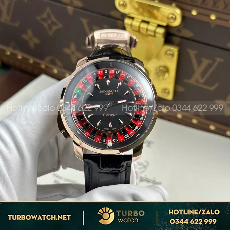 Đồng hồ Jacob & Co Casino Roulette Replica 1 1 dây da màu đen 44mm