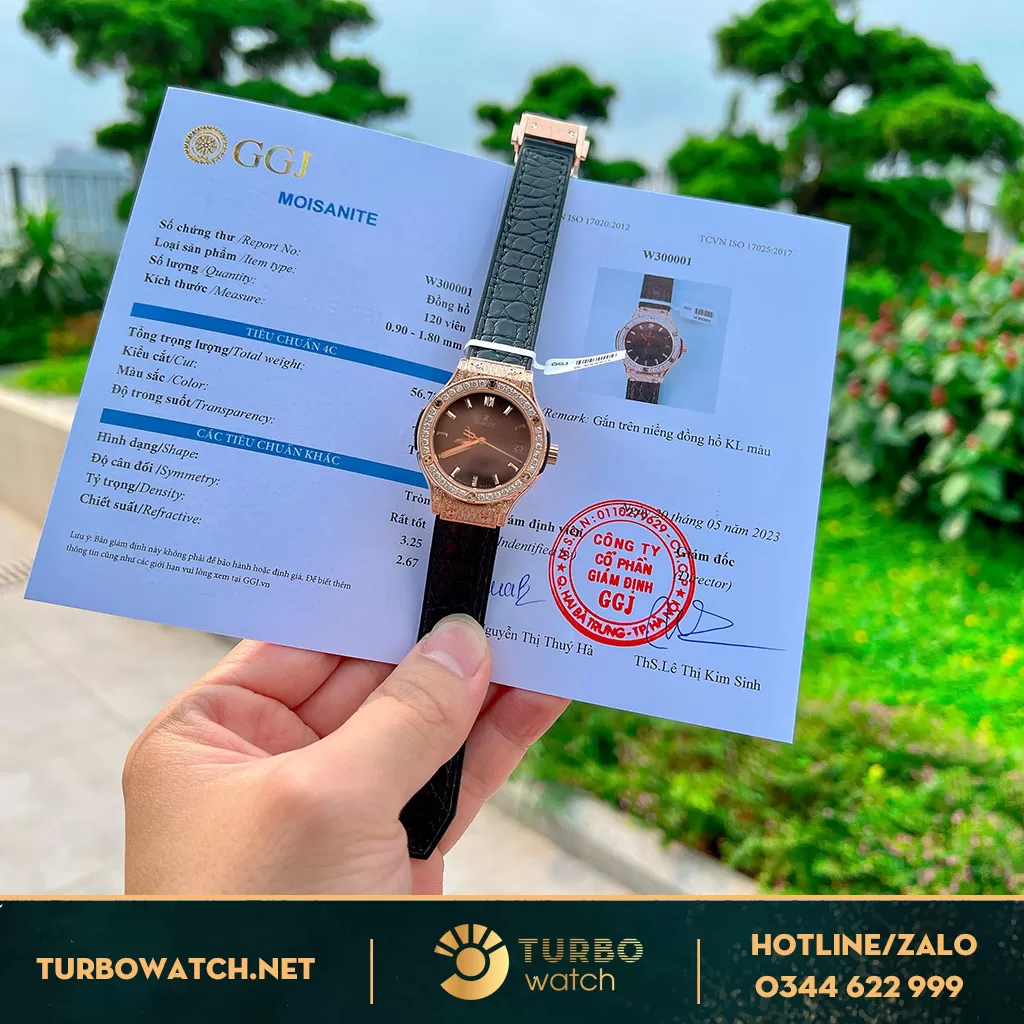 Đồng hồ nam hublot 33mm king gold full moissanite