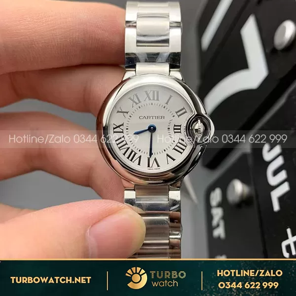 Đồng hồ nữ cartier ballon 28mm mặt trắng dây thép
