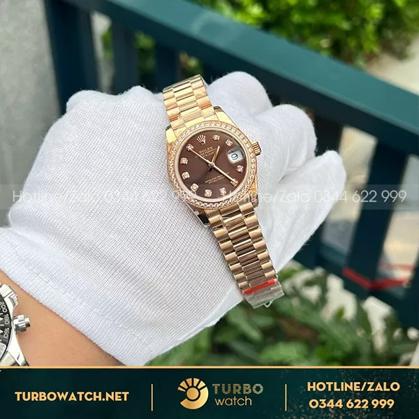 Đồng hồ nữ rolex datejust 31 vàng hồng viền đá