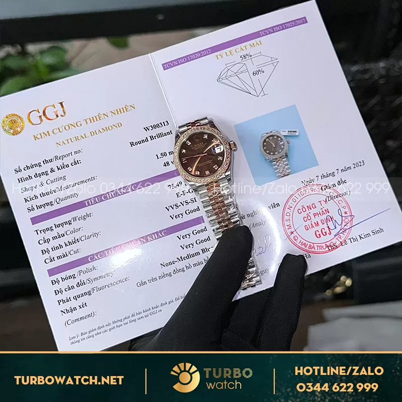 Đồng hồ nữ rolex datejust 31mm demi rose gold Độ kim cương thiên nhiên