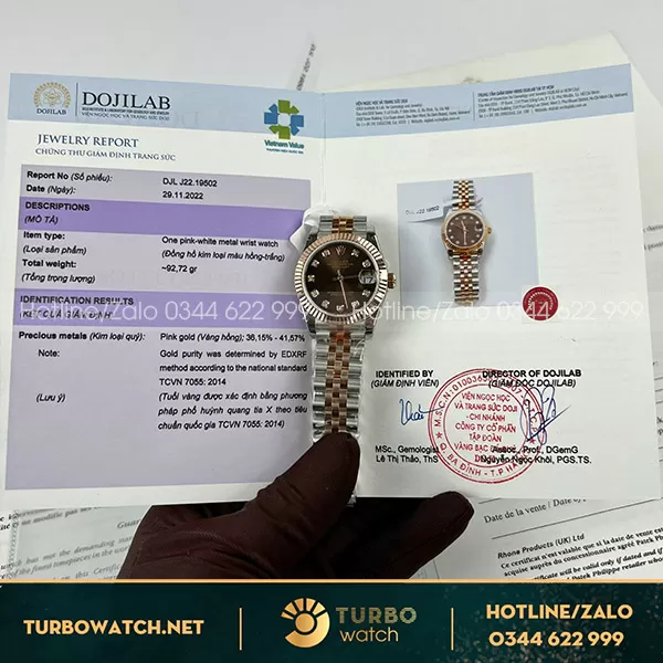 Đồng hồ nữ rolex datejust chocolate 31mm bọc vàng full kiểm định