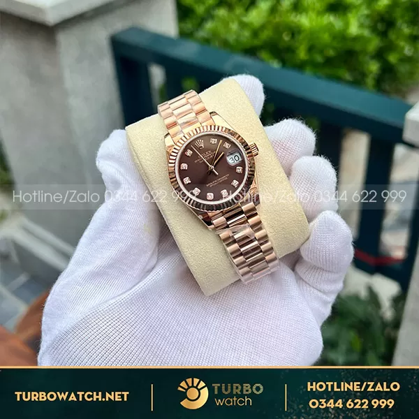 Đồng hồ nữ rolex datejust vàng hồng mặt chocolate