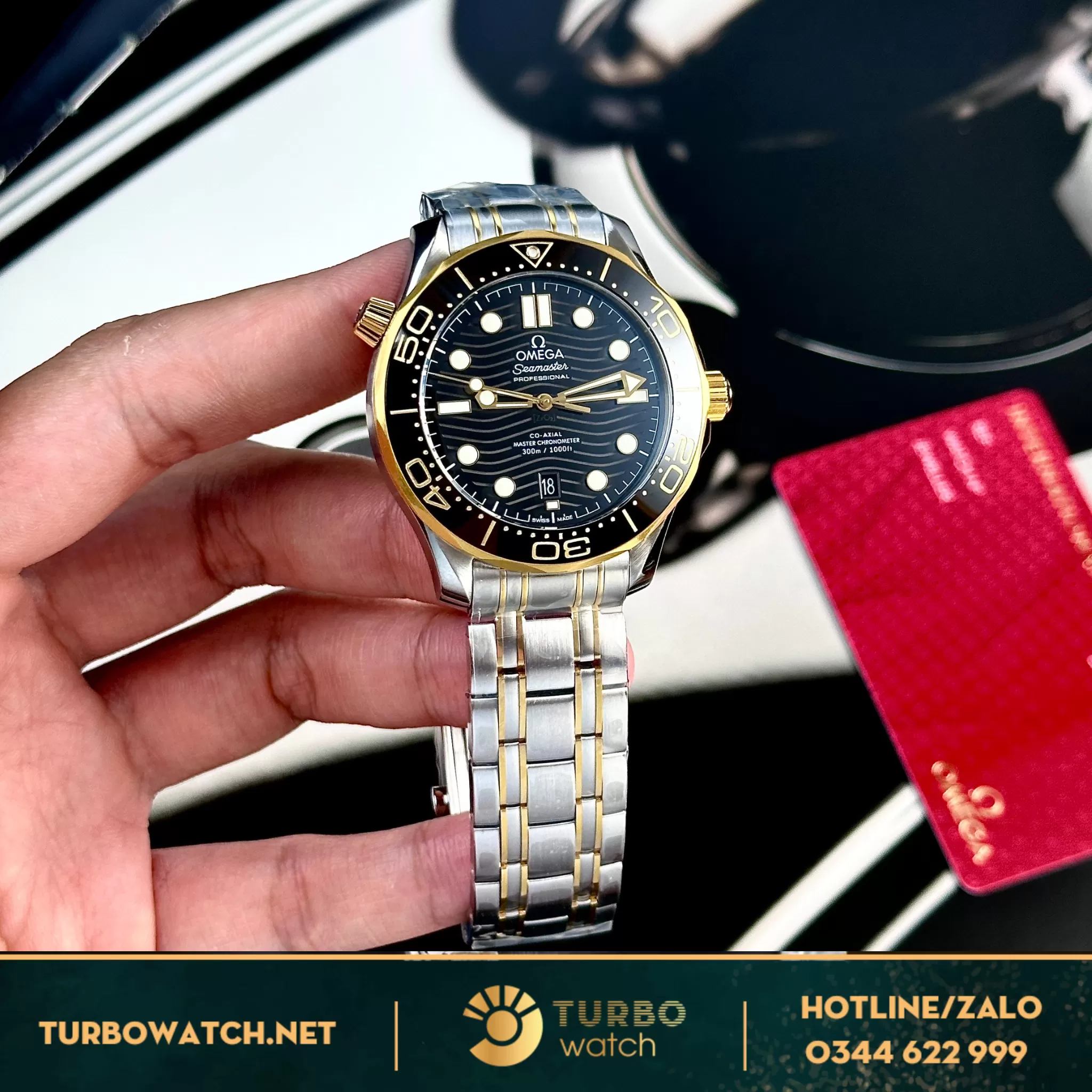 Đồng hồ Omega Seamaster Diver 300M demi yellow gold fake 
