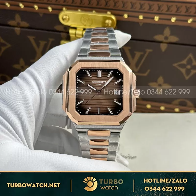 Đồng Hồ Patek Philippe Cubitus 5821 Rep 11 Mạ Vàng Hồng Mặt Chocolate 45mm