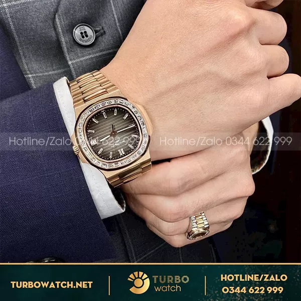 Đồng hồ patek philippe nautilus 5723r bọc vàng độ moissanite hongkong mặt tinh chỉnh 