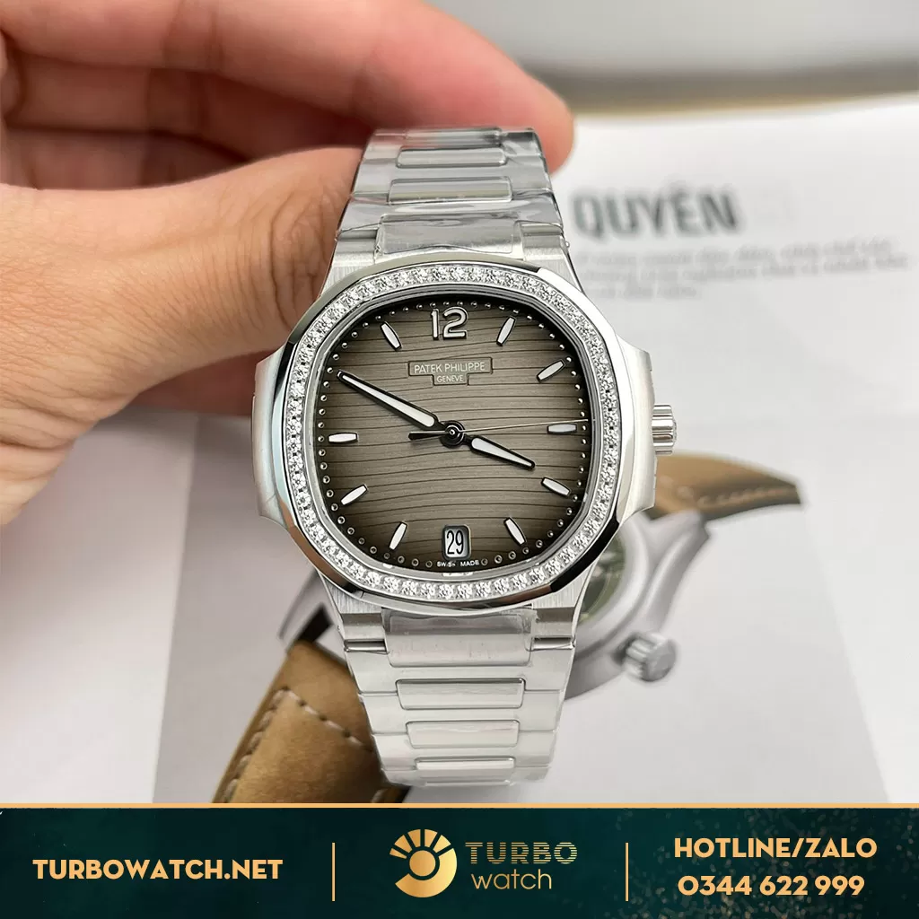 Đồng Hồ Patek Philippe Nautilus 7118 Nữ Mặt Xám Viền đá cz 