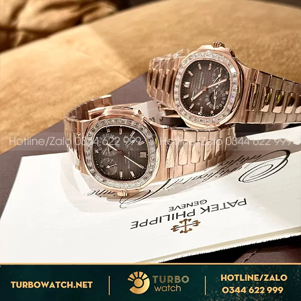 Đồng hồ patek philippe nautilus độ kim moissanite bọc vàng