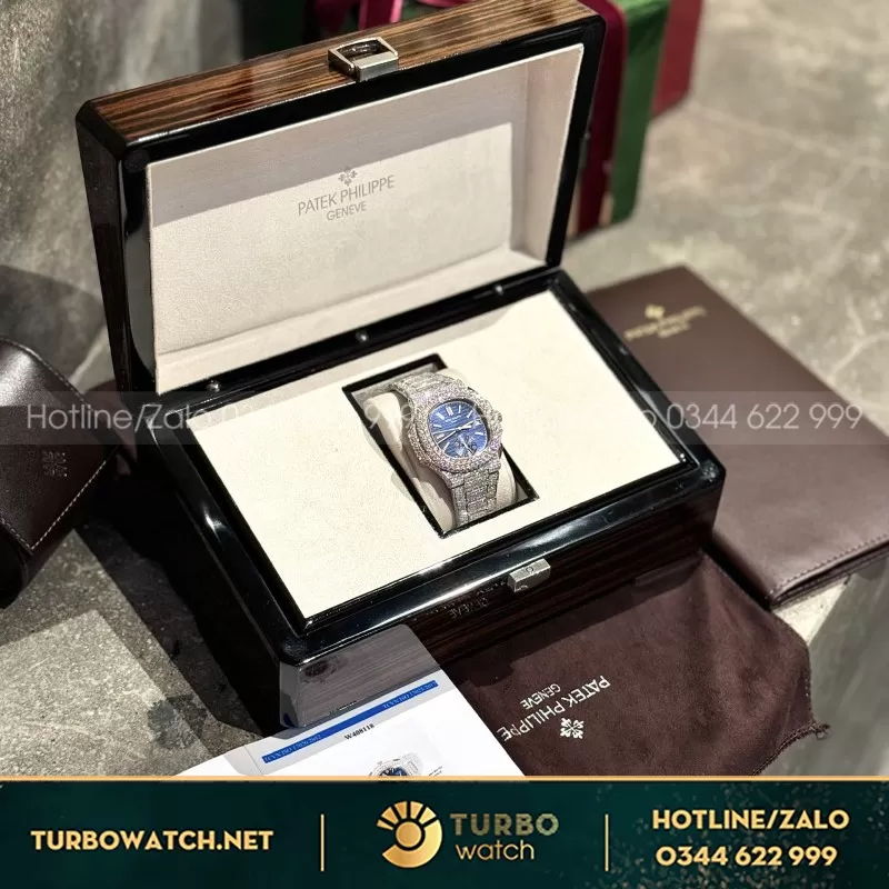 Đồng Hồ Patek Philippe Rep 1:1 Nautilus 5980 Full Kim Cương Moissanite + Bọc vàng 18k