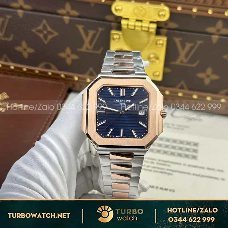 Đồng Hồ Patek Philippe Replica 11 Cubitus 5821 Demi Vàng Hồng Mặt Xanh Blue 45mm