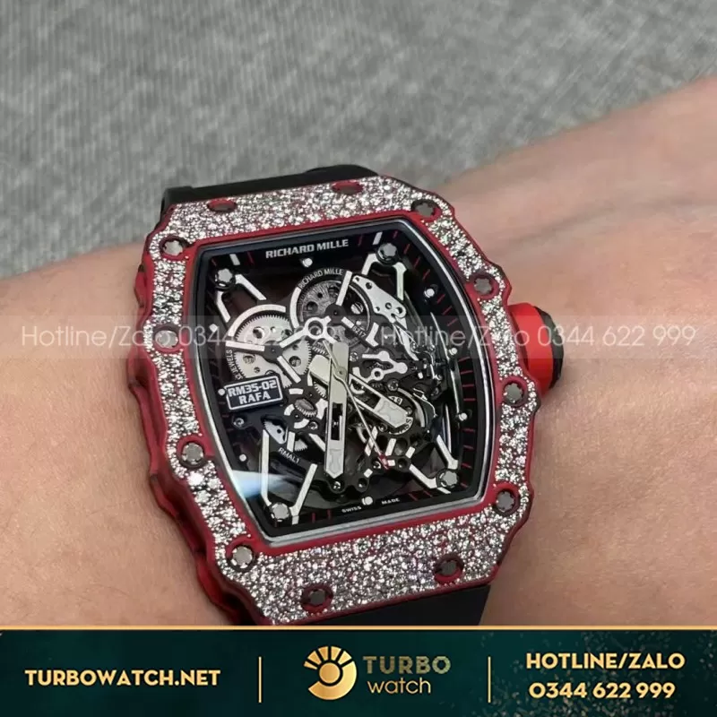 Đồng Hồ Richard Mille Replica 11 Chế Tác Kim Cương RM35-02 Rafael Nadal Red Quartz TPT 44mm