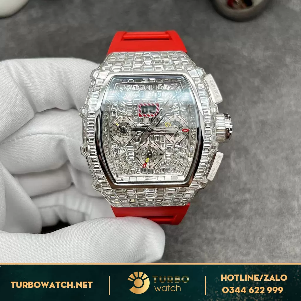 Đồng Hồ Richard Mille RM-011 Kim Cương Thiên Nhiên Baguette Vàng Trắng 18K