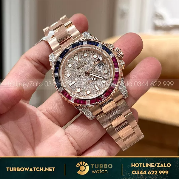 Đồng hồ rolex bọc vàng độ kim moissanite 