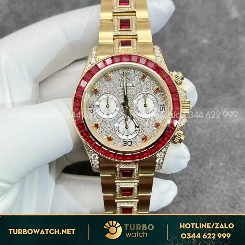 Đồng Hồ Rolex Chế Tác Daytona 126598TRU Vàng 18K Nguyên Khối + Ruby + Kim Cương Tự Nhiên 40mm