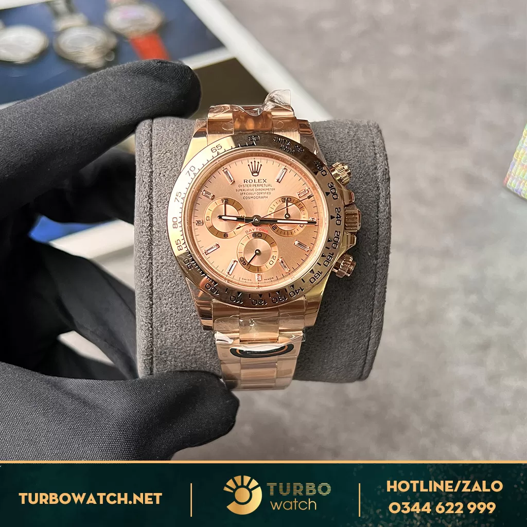 Đồng Hồ Rolex Cosmograph Daytona Like Auth 1:1 116505 Mặt Số Hồng Cọc Số Kim Cương Baguette