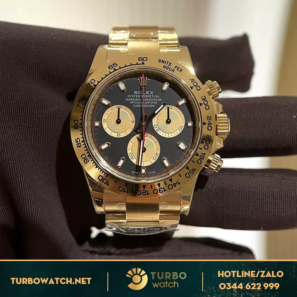 Đồng Hồ Rolex Cosmograph Daytona Rep 1:1 116508 Mặt Số Đen Vàng Champagne 