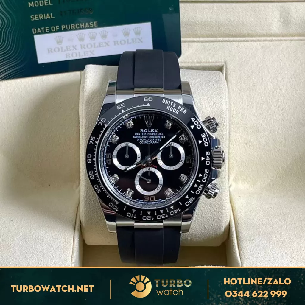 Đồng Hồ Rolex Cosmograph Daytona Rep 1:1 116519LN Mặt Số Đen Nam Kim Cương 