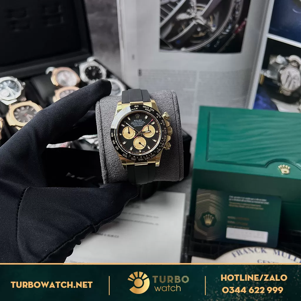 Đồng Hồ Rolex Cosmograph Daytona Rep1:1 116518LN Mặt Số Đen Và Vàng Champagne