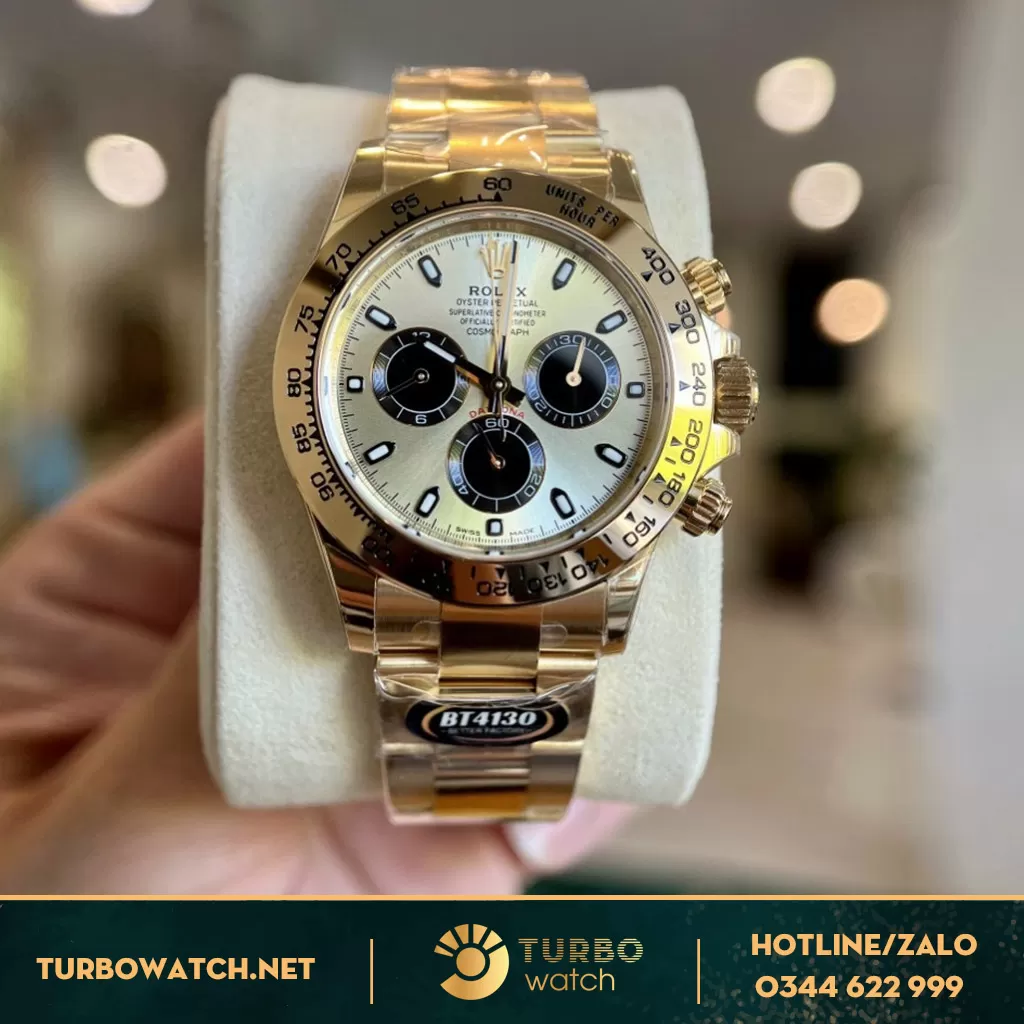 Đồng Hồ Rolex Cosmograph Daytona Replica 116508 Mặt Số Đen Vàng Champagne Đen 