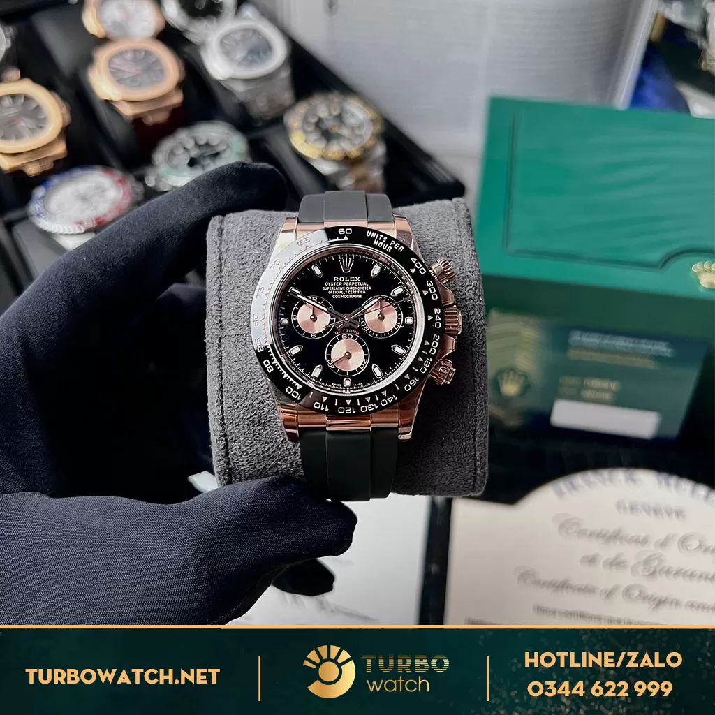 Đồng Hồ Rolex Cosmograph Daytona Super Fake 1:1 116515LN Mặt Số Đen Hồng