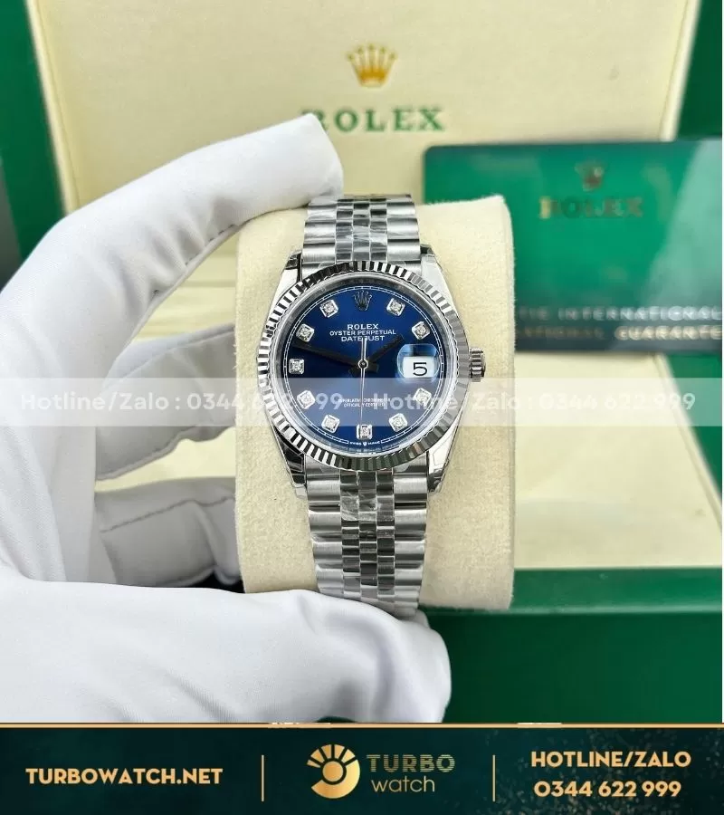 Đồng hồ rolex datejust 126234 36mm mặt xanh blue fake máy 3235 nhà máy vs 