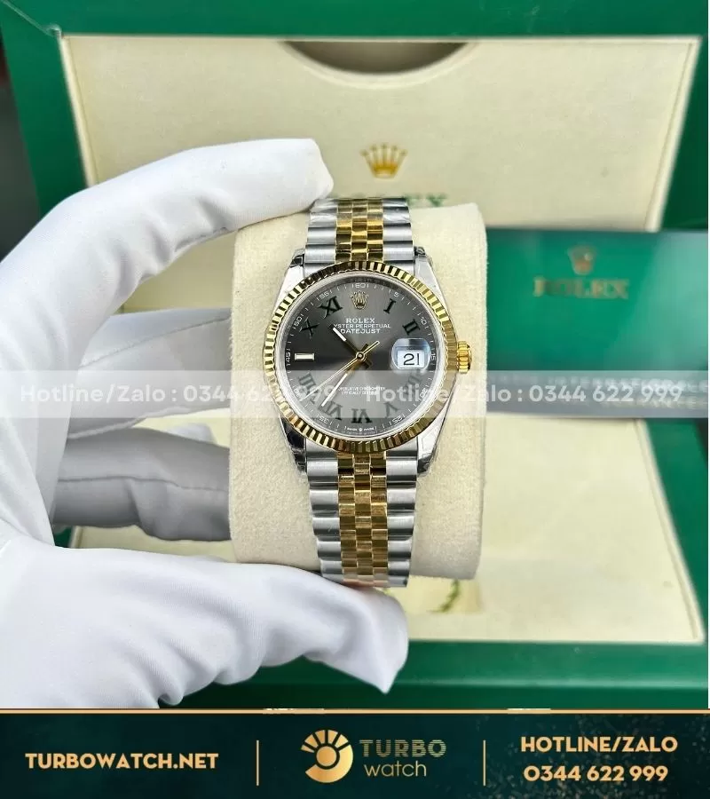 Đồng hồ rolex datejust 36 demi vàng vàng vs factory fake