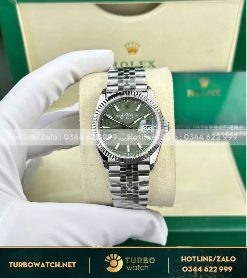 Đồng hồ rolex datejust 36 thép 904l mặt lá cọ vs factory replica 