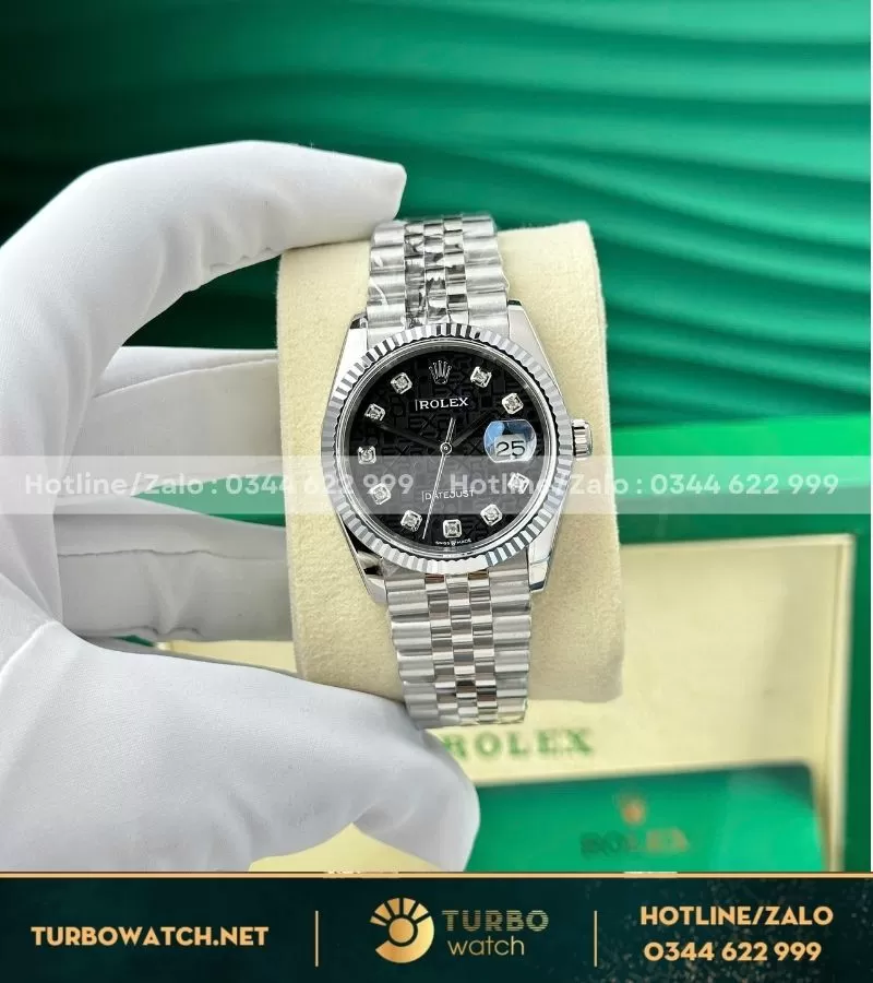 Đồng hồ rolex datejust 36mm mặt số vi tính đen replica 