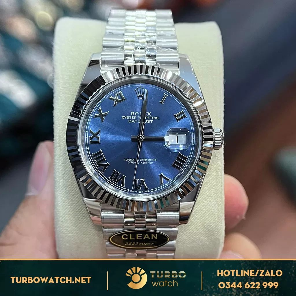 Đồng Hồ Rolex Datejust 41 126334 Mặt Số Xanh Cọc Số La Mã Clean Factory Rep 1:1