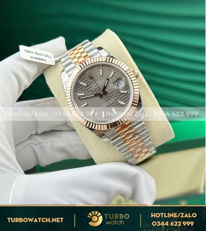 Đồng hồ rolex datejust 41 bọc vàng hồng mặt nếp gấp