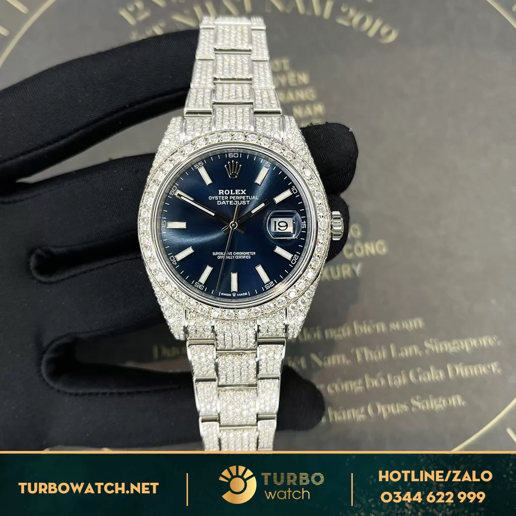 Đồng Hồ Rolex Datejust 41 Rep 1:1 Mặt Số Xanh Cọc Số Dạ Quang full Kim Cương