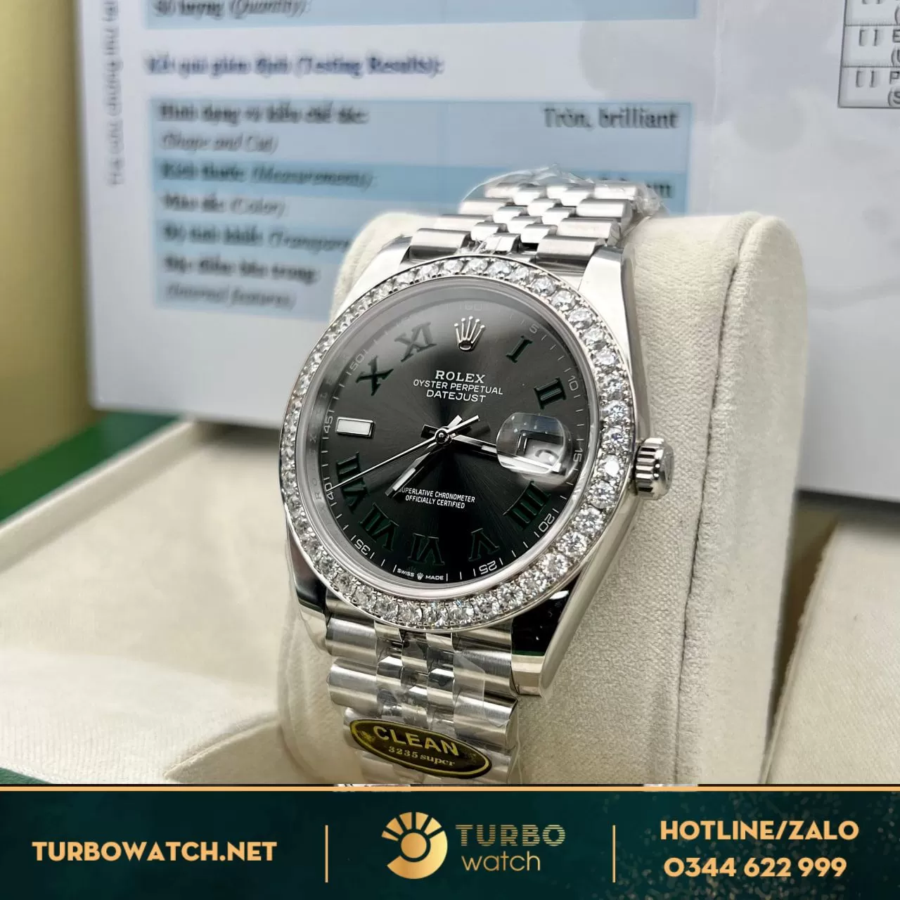 Đồng hồ rolex datejust 41 wimbledon 126334 viền moissanite rep 1:1 