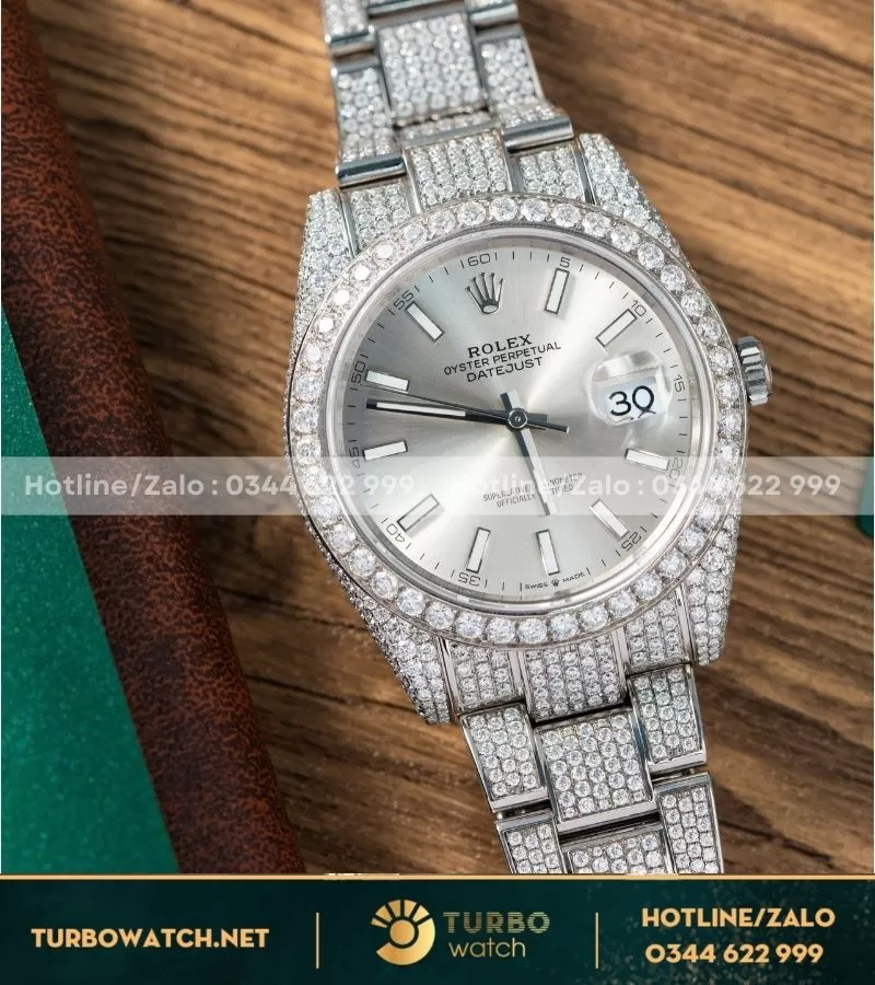 Đồng hồ Rolex Datejust 41mm 126334 Full moissanite replica