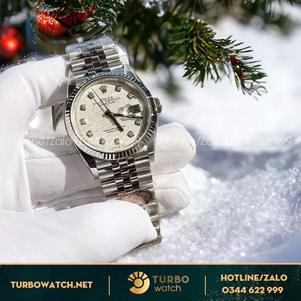 Đồng hồ rolex datejust độ mặt thiên thạch cọc số moissanite 36mm 