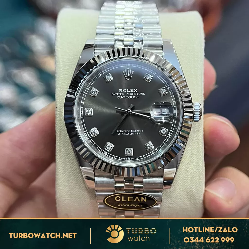 Đồng Hồ Rolex Datejust Fake 1:1 41 126334 Mặt Số Xám Nạm Kim Cương 