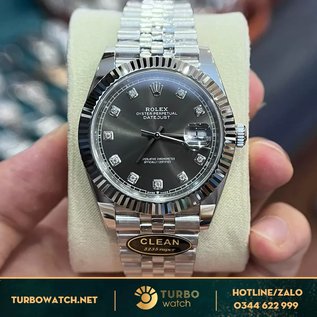 Đồng Hồ Rolex Datejust Fake Cao Cấp 41 126334 Mặt Số Xanh Lá Cây Cọc Số Dạ Quang Viền Kim Moissanit