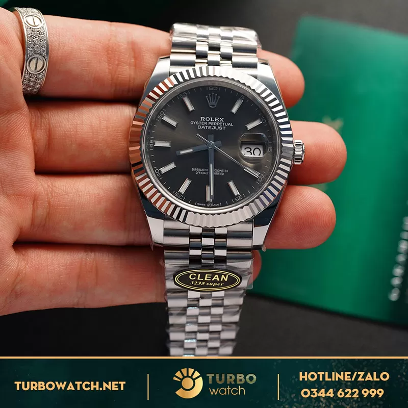 Đồng hồ rolex datejust fake mặt xám 41mm cọc số dạng quang