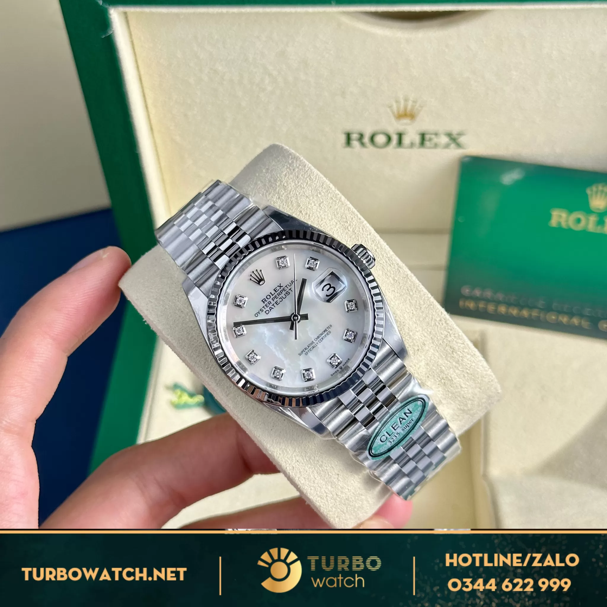 Đồng hồ Rolex Datejust mặt khảm trai 36mm fake 1:1
