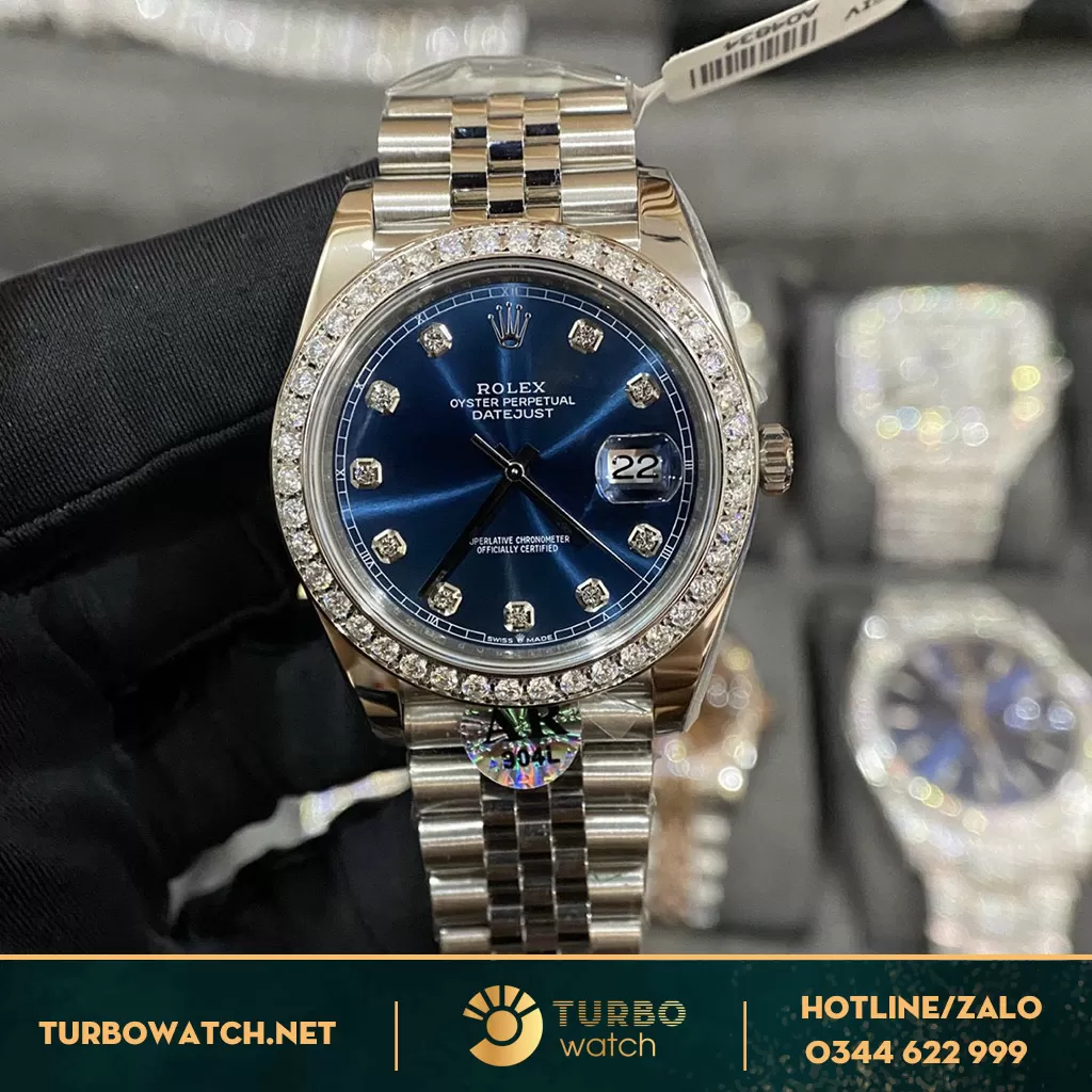 Đồng Hồ Rolex Datejust Replica 1:1 41 Mặt Số Xanh Nạm Kim Cương