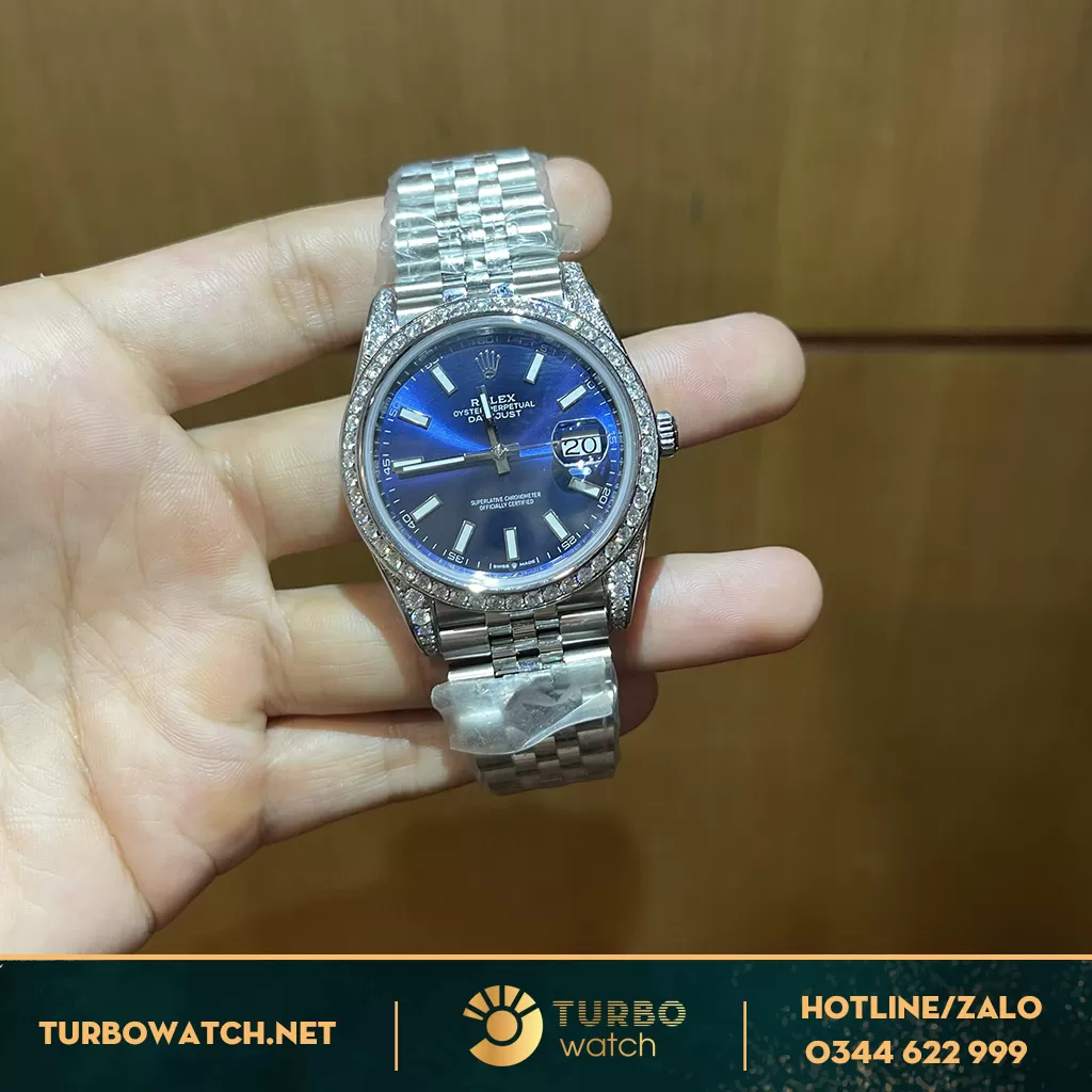 Đồng Hồ Rolex Datejust Replica 1-1 Blue Độ Kim Cương Moissanite
