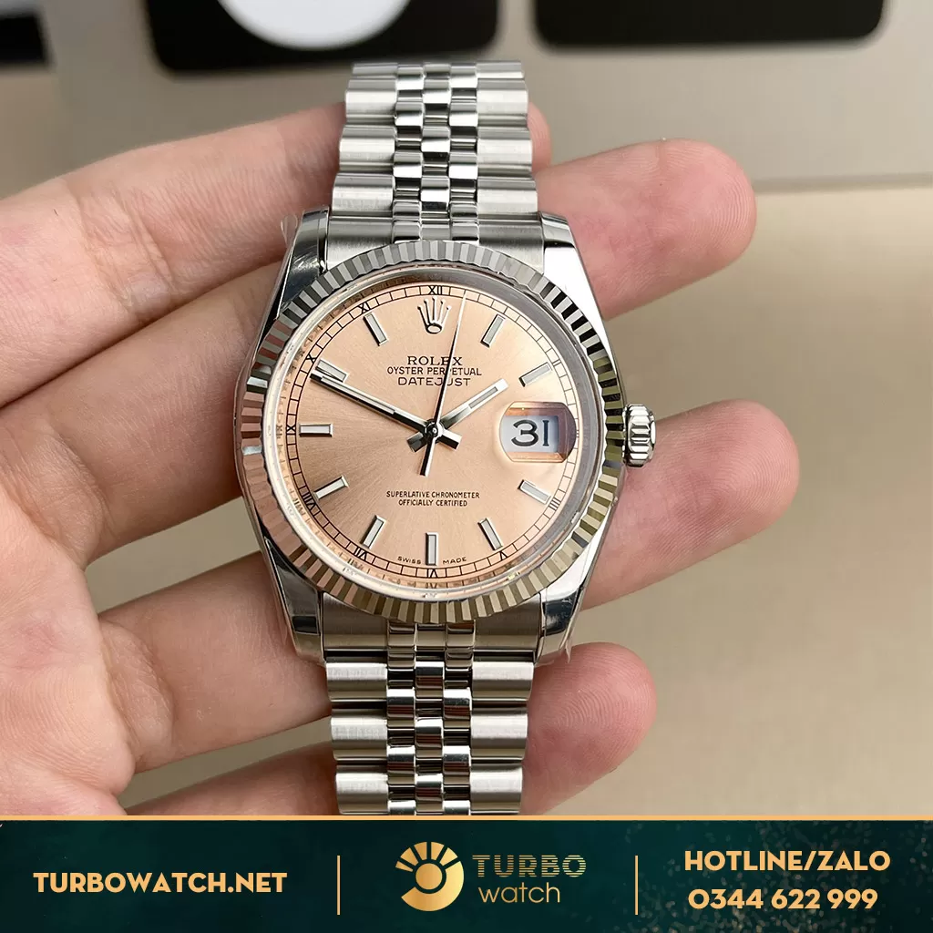 Đồng Hồ Rolex DateJust Siêu Cấp 1:1 36 116234 Mặt Số Hồng Cọc Số Dạ Quang 