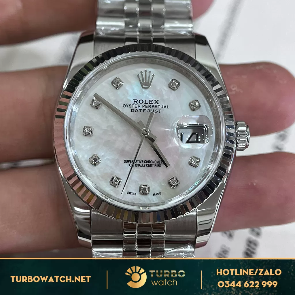 Đồng Hồ Rolex Datejust Siêu Cấp 36 116244 Mặt Số Vỏ Trai Trắng 