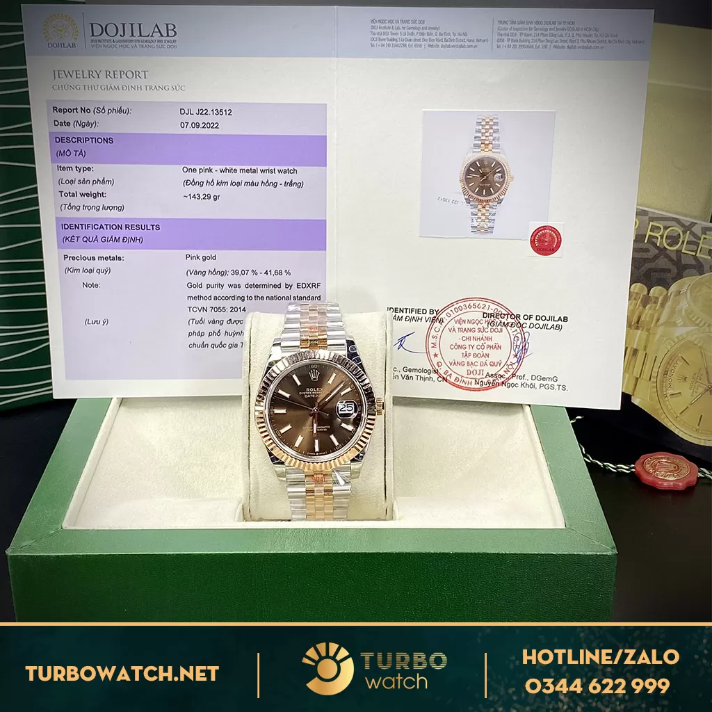 Đồng Hồ Rolex Datejust Super Fake 1:1 41 126331 Mặt Số Chocolate Cọc Số Dạ Quang Bọc Vàng 18k 