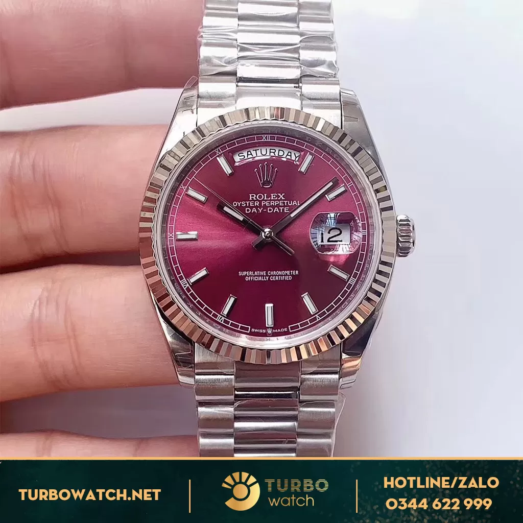 Đồng Hồ Rolex Day-Date 36 128236 Mặt Số Tím Hồng Replica 